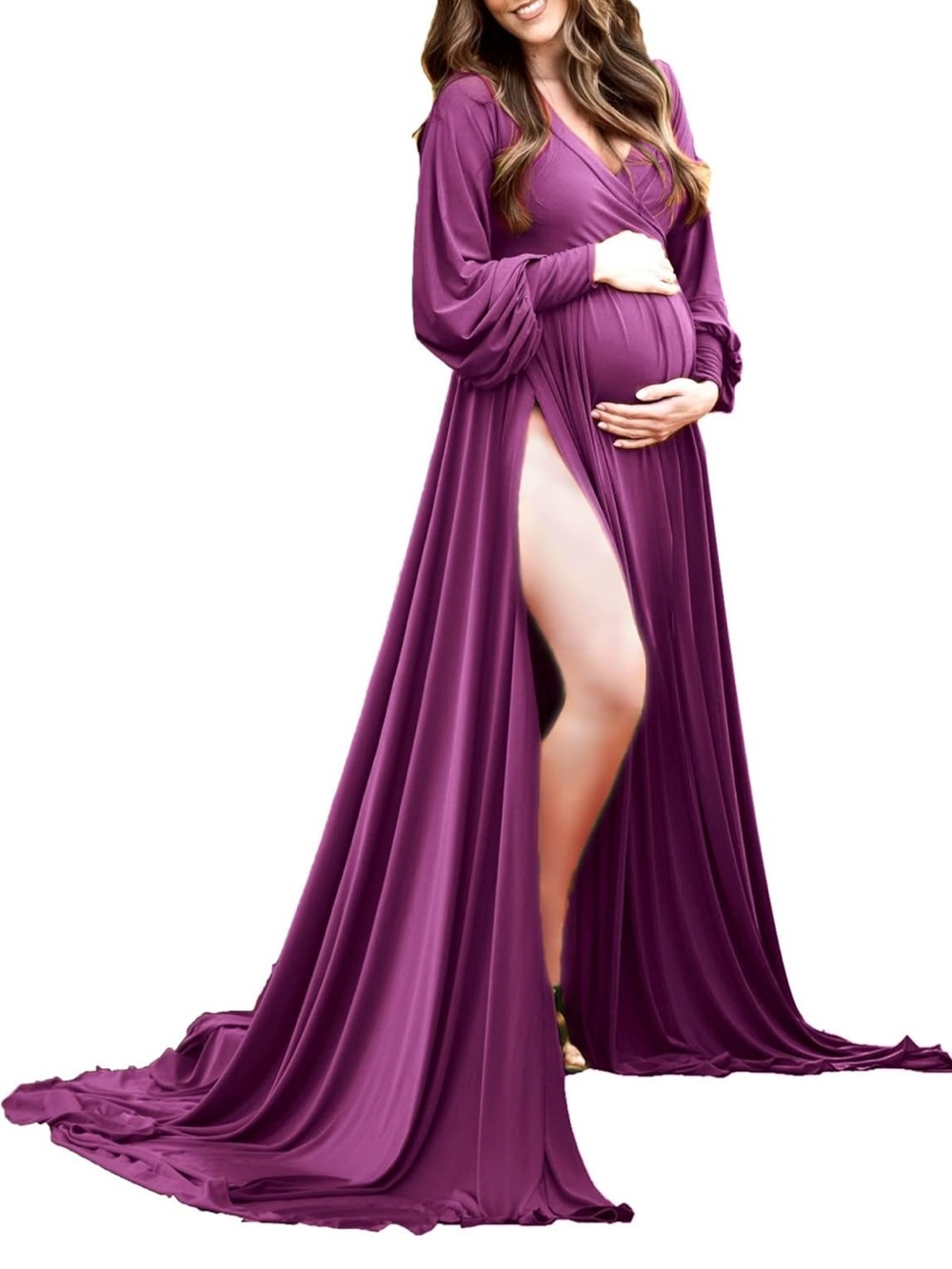 Maternity Maxi Wrap Gown in Deep Purple Large